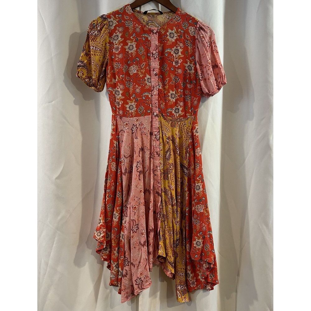Zara Hanky Hem Maxi Dress Patchwork Paisley Floral XS